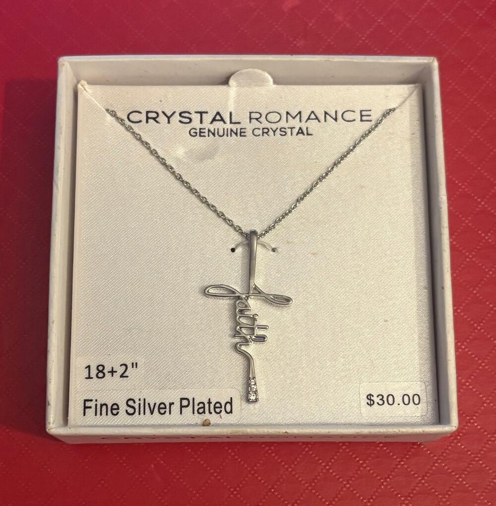 Crystal Romance Faith Cross Necklace Silver Plated NIB